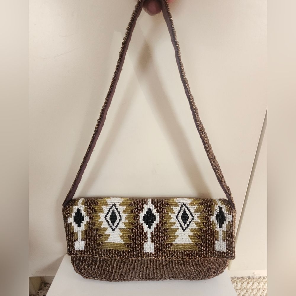 New Free People "Magic Moment" Southwest Beaded Flap Baguette Shoulder Bag $150